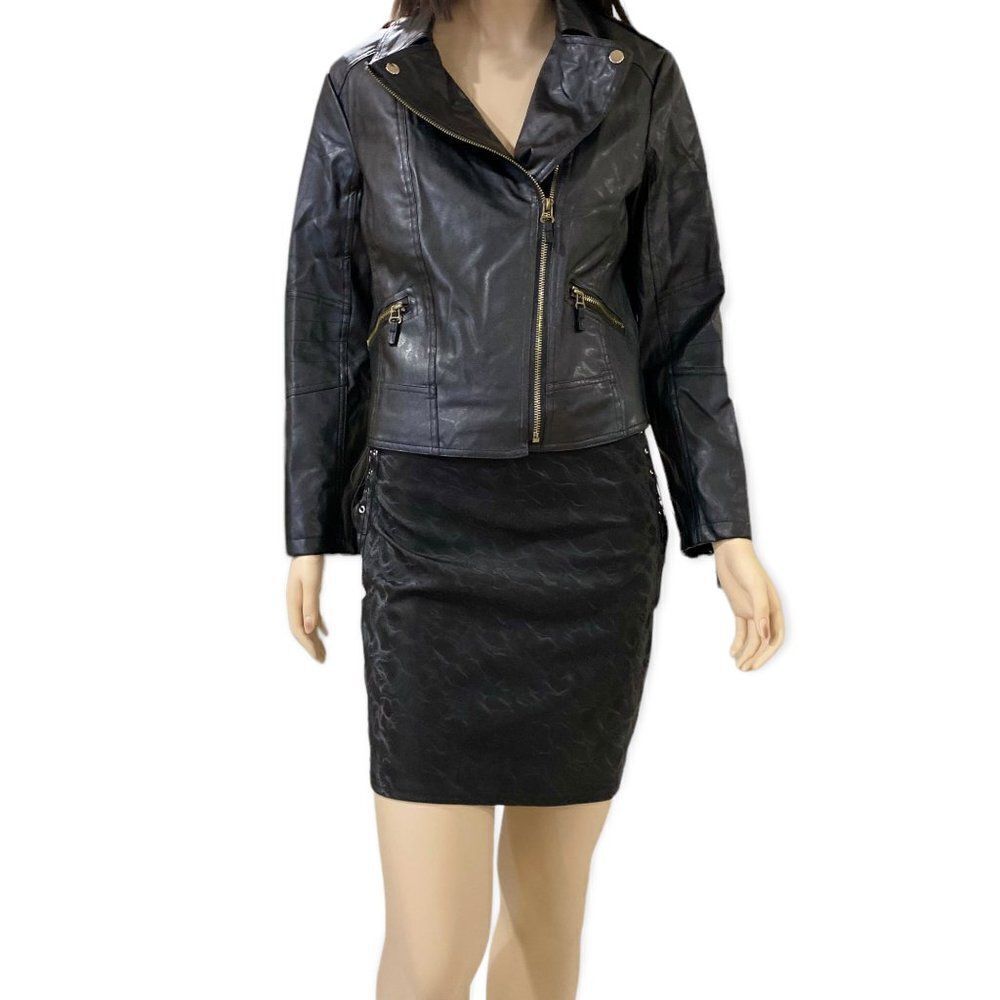 Black Faux Leather Multi Zipper Biker Moto Jacket - NEW